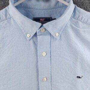 Vineyard Vines Oxford Whale Cotton Large Button-Down Blue Men Solid Long Sleeve